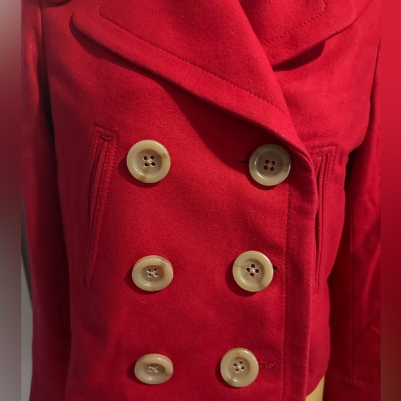 J. Crew Women’s Cropped Red Pea Coat Sz 8 - Picture 2 of 5